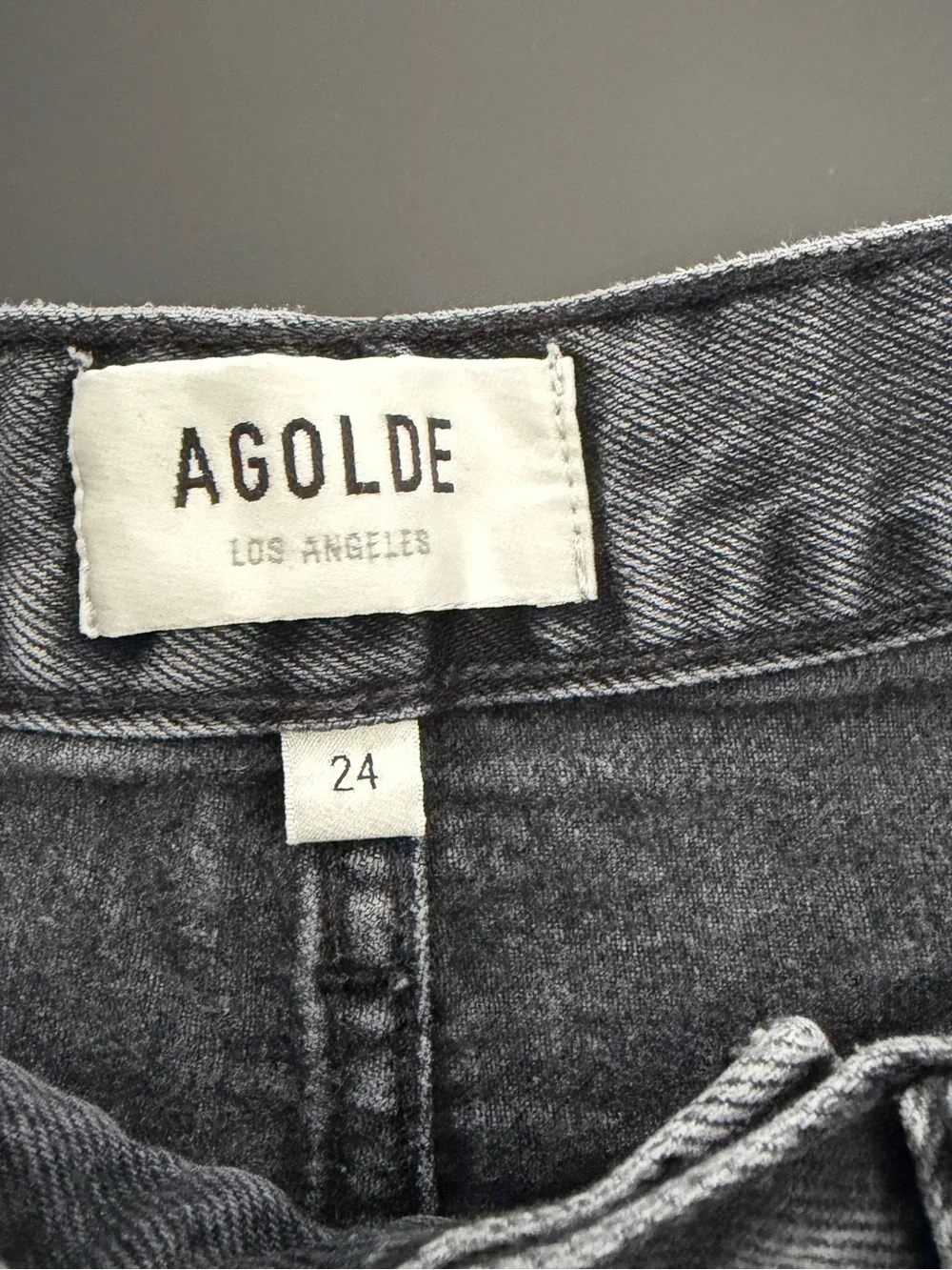 AGOLDE Parker Long Washed Black High-Rise Frayed Denim Shorts
